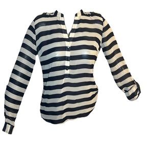 The Limited Navy and White Striped Sheer Blouse Size XS